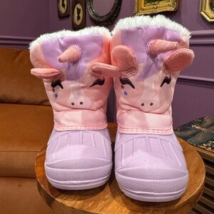 Pink and Purple Unicorn Kids snow Boots